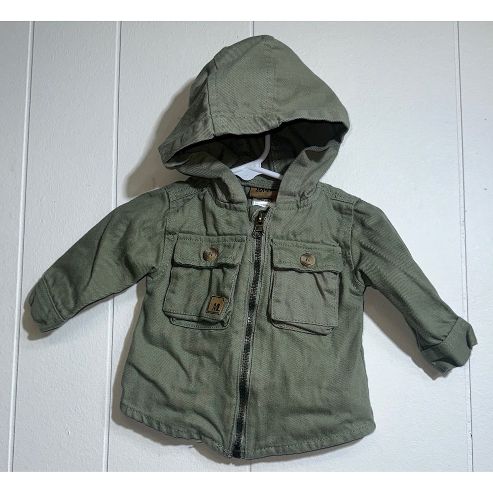 Mario Lopez Infant Olive Green Utility Hooded Jacket‎ 3-6M Cotton Twill Zip Up